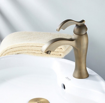Wholesale And Retail Promotion Antique Brass Bathroom Sink Faucet Deck Mounted Vessel Sink One HandleMixer Tap