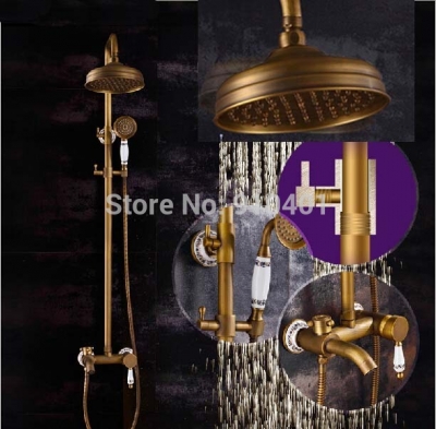Wholesale And Retail Promotion Antique Brass Ceramic Base 8" Rain Shower Faucet Set Tub Mixer Tap Single Handle [Antique Brass Shower-513|]