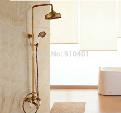 Wholesale And Retail Promotion Antique Brass Rain Shower Faucet Tub Mixer Tap Ceramic Handles Hand Shower Tap [Antique Brass Shower-566|]
