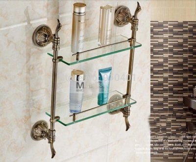 Wholesale And Retail Promotion Antique Bronze Bathroom Shelf Embossed Wall Mounted Dual Tiers Cosmetic Shelf [Storage Holders & Racks-4490|]