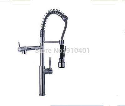 Wholesale And Retail Promotion Chrome Brass Spring Kitchen Faucet Dual Spouts Vessel Sink Mixer Tap One Hanlde [Chrome Faucet-1071|]
