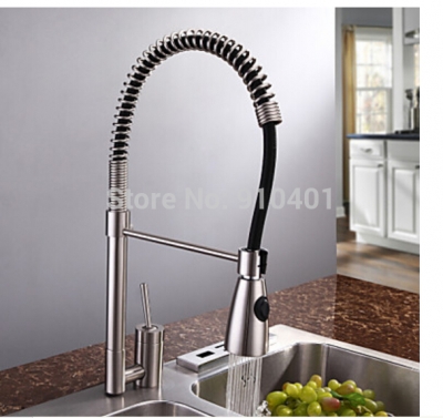 Wholesale And Retail Promotion Deck Mounted Brushed Nickel Kitchen Faucet Swivel Spout Mixer Tap Dual Sprayer [Brushed Nickel Faucet-753|]