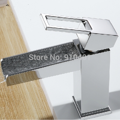 Wholesale And Retail Promotion Deck Mounted Chrome Brass Waterfall Bathroom Basin Faucet Vanity Sink Mixer Tap [Chrome Faucet-1747|]