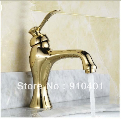 Wholesale And Retail Promotion Golden Finish Brass Bathroom Basin Faucet Single Handle Vanity Sink Mixer Tap [Golden Faucet-2858|]