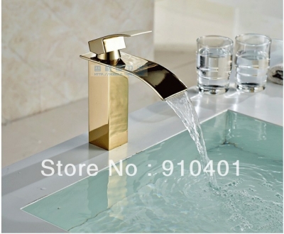 Wholesale And Retail Promotion Golden Finish Brass Waterfall Bathroom Basin Faucet Single Lever Sink Mixer Tap