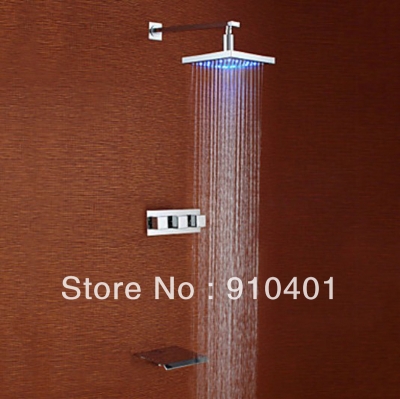 Wholesale And Retail Promotion Led Colors Bathroom 8" Square Rain Shower Faucet Set W/ Waterfall Tub Mixer Tap