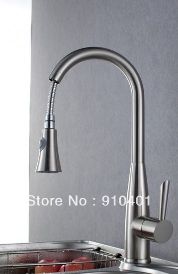 Wholesale And Retail Promotion Luxury Brushed Nickel Pull Out Kitchen Faucet Dual Sprayer Spout Sink Mixer Tap [Chrome Faucet-889|]