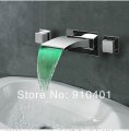 Wholesale And Retail Promotion Luxury Square LED Bathroom Waterfall Faucet Dual Handles Vanity Sink Mixer Tap