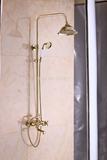 Wholesale And Retail Promotion Luxury Wall Mounted Rain Shower Faucet Bathtub Mixer Tap With Hand Shower Mixer [Golden Shower-2928|]