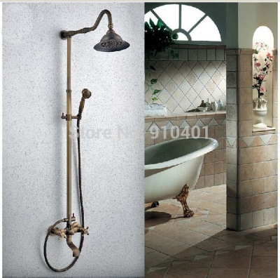 Wholesale And Retail Promotion NEW Antique Brass Rain Shower Faucet Tub Mixer Tap With Hand Shower Dual Hanldes
