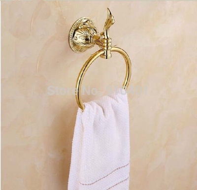 Wholesale And Retail Promotion NEW Bathroom Golden Flower Art Towel Rack Holder Round Towel Ring Towel Hanger