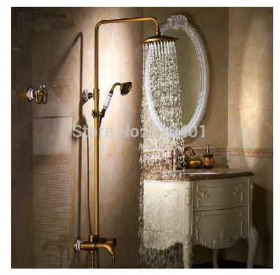 Wholesale And Retail Promotion NEW Ceramic Antique Brass Rain Shower Faucet Bathroom Tub Mixer Tap Hand Shower