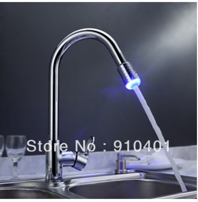 Wholesale And Retail Promotion NEW Deck Mount LED Color Changing Kitchen Faucet Single Handle Mixer Tap Chrome [LEDFaucet-3552|]