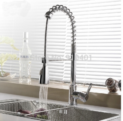 Wholesale And Retail Promotion NEW Deck Mounted Chrome Brass Spring Kitchen Faucet Single Handle Sink Mixer Tap [Chrome Faucet-1059|]