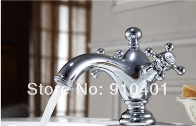 Wholesale And Retail Promotion NEW Euro Chrome Brass Bathroom Basin Faucet Dual Handles Vantiy Sink Mixer Tap