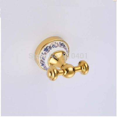 Wholesale And Retail Promotion NEW Golden Brass Ceramic Style Bathroom Towel Coat Hooks Dual Robe Hook Hanger