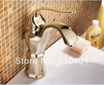 Wholesale And Retail Promotion NEW Golden Brass Deck Bathroom Basin Faucet Single Handle Vanity Sink Mixer Tap [Golden Faucet-2861|]