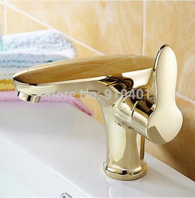 Wholesale And Retail Promotion NEW Golden Brass Deck Mounted Bathroom Basin Faucet Single Handle Sink Mixer Tap