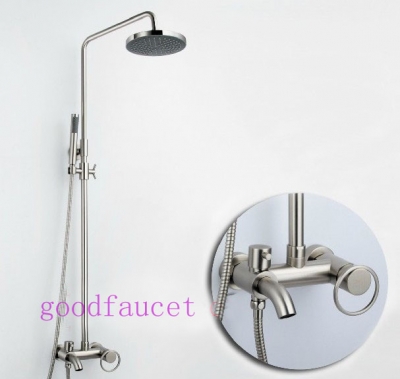 Wholesale And Retail Promotion NEW Luxury Brushed Nickel Rain Bathroom Tub Shower Mixer Tap W/Handy Unit Faucet [Chrome Shower-2162|]