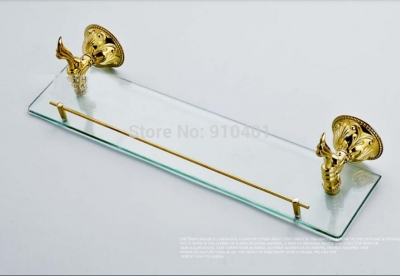 Wholesale And Retail Promotion NEW Luxury Golden Brass Embossed Art Bathroom Shelf Shower Cosmetic Glass Tier [Storage Holders & Racks-4488|]