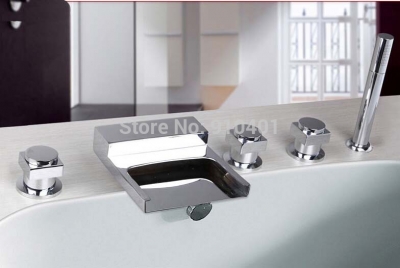 Wholesale And Retail Promotion NEW Modern Square Bathroom Tub Faucet Waterfall Sink Mixer Tap With Hand Shower [5 PCS Tub Faucet-203|]