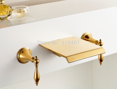 Wholesale And Retail Promotion Wall Mounted Golden Bathroom Basin Faucet Square Waterfall Vanity Sink Mixer Tap