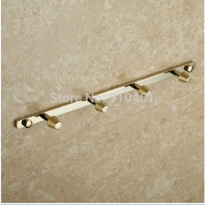 Wholesale And Retail Promotion Wall Mounted Golden Brass Bathroom Clothes Towel Hooks 4 Pegs Row Hook Hangers