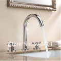 Wholesale and Retail Promotion Chrome Brass Widespread Bathroom Basin Faucet Dual Corss Handles Sink Mixer Tap