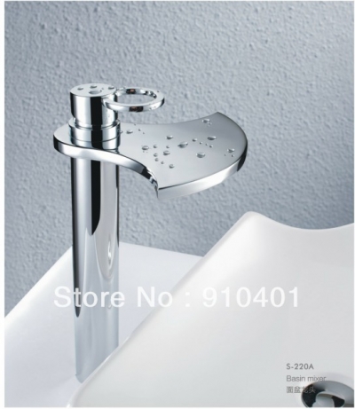 Wholesale and Retail Promotion Waterfall Style Polished Chrome Brass Bathroom Basin Faucet Countertop Mixer Tap