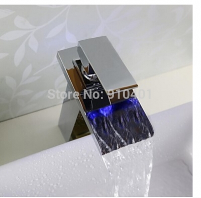 Wholesale and retail Promotion LED Color Changing Chrome Brass Bathroom Waterfall Basin Faucet Sink Mixer Ta [LED Faucet-3225|]