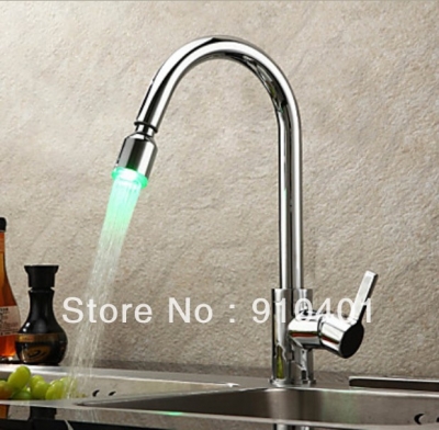 wholesale and retail NEW LED Color Changing Chrome Finish Kitchen Faucet Single Handle Sink Mixer Tap [LEDFaucet-3529|]