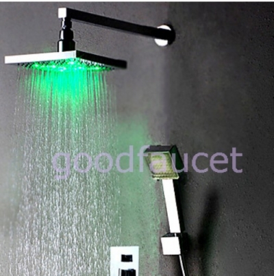 wholesale and retail promotion NEW Color Changing Rain Shower Faucet Set 12" Shower head + Hand Shower Chrome
