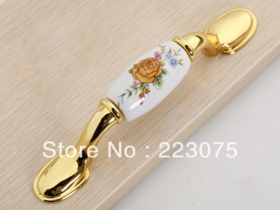 -L:125mm golden zinc alloy Cabinet DRAWER Pull Dresser pull/ Kitchen Ceramic knob with screw 10pcs/lot [CeramicHandles-80|]