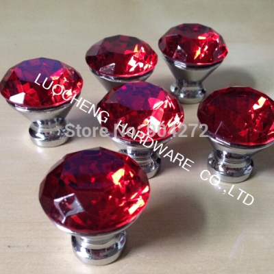 10PCS/ LOT 30mm Zinc Alloy Red Diamond Crystal Kitchen Cabinet Knobs Handles Dresser Cupboard Door Knob Pulls [Diameter30mm-206|]