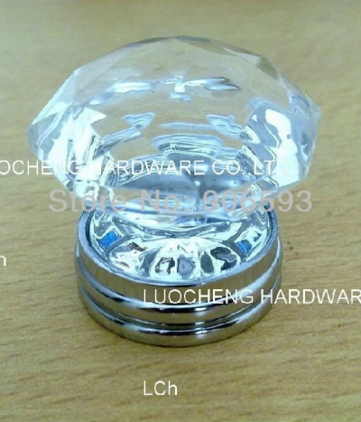 10PCS/LOT FREE SHIPPING 35MM CLEAR CRYSTAL KNOB ON A CHROME BRASS BASE