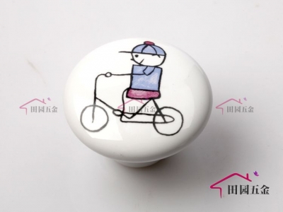 Cartoon Cute Handle Boy and Bicycle Door Cabinet Drawer Ceramic Knob Pulls MBS038-3