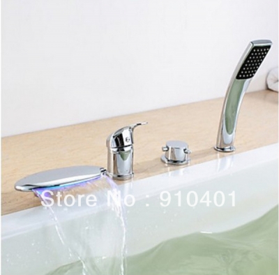 Cheap Two Handles New Cheap Wholesale Retail Deck Mounted Waterfall Bathroom Tub Faucet W/Hand Shower Mixer Tap Good Quality