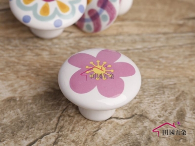 Colorful Lovely Cute Pink Floral Handle Cabinet Cupboard Drawer Ceramic Knob Pulls MBS026-6