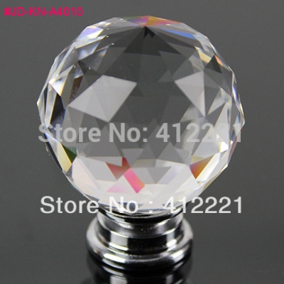 DHL to Canada 25pcs/lot 40 mm crystal glass triangle cut faces clear white ball knobs for furniture wardrobe cupboard armoire [NewProducts-172|]