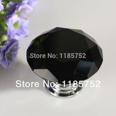 Diamond Shaped Black Glass Crystal Cabinet Pull Drawer Handle Kitchen Door Knob Home Furniture Knob 1PCS Diameter 30mm