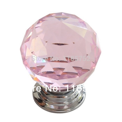 Free Shipping 1PCS Diameter 30mm Sparkle Pink Glass Crystal Cabinet Pull Drawer Handle Kitchen Door Wardrobe Cupboard Knob [Knobs-20|]