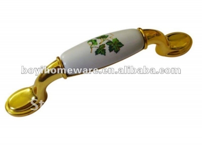 Green leaf porcelain pull handle wholesale and retail shipping discount 50pcs/lot A59-BGP [GoldZincAlloyHandlesandKnobs-235|]