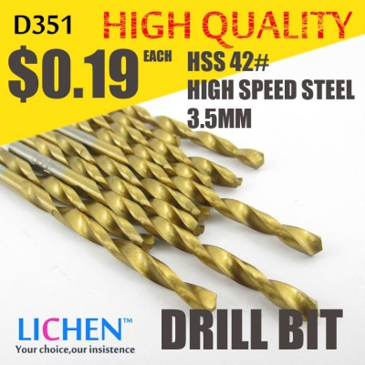 LICHEN D351 Diameter 3.5mm Twist Drell Bit & Metal Drilling & High Speed Steel HSS 42# Drill Bit
