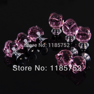 Luxury 20mm Pink Acrylic Romantic Rose Shaped Door Pulls Drawer Cabinet Wardrobe Knobs Cupboard Handles 5pcs/lot [Knobs-14|]