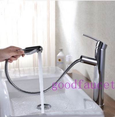 Tall bathroom Basin Faucet Chrome brass bathroom tap mixer pull our sprayer basin hot and cold tap countertop [Chrome Faucet-1781|]
