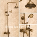 Wholdsale And Retail Promotion NEW Antique Brass Wall Mounted Bathtub Shower Faucet Set 8