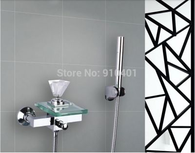 Wholesale And Retail Promotin Modern Wall Mounted Bathroom Tub Faucet Glass Waterfall Spout Hand Shower Mixer [Wall Mounted Faucet-5227|]