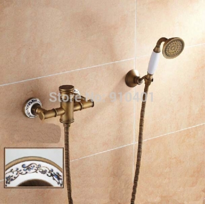 Wholesale And Retail Promotion Antique Brass Ceramic Bamboo Shape Bathroom Faucet Single Handle W/ Hand Shower