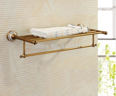 Wholesale And Retail Promotion Bathroom Antique Brass Towel Shelf Towel Rack Holder Ceramic Base W/ Towel Bar