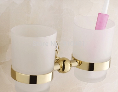 Wholesale And Retail Promotion Blue And White Porcelain Golden Brass Wall Mounted Tooth Brush Holder Dual Cups [Bath Accessories-610|]